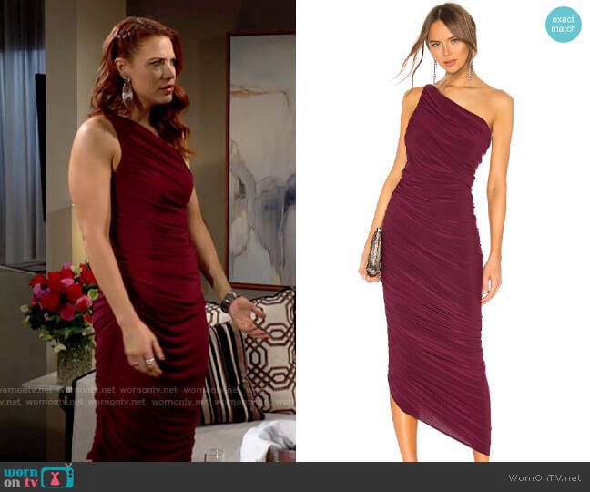 Norma Kamali Diana Dress in Plum worn by Sally Spectra (Courtney Hope) on The Young and the Restless