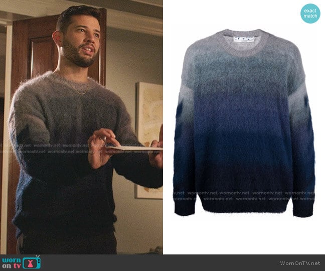 Off-White Diag Brushed-Knit Jumper worn by Sam Flores (Rafael de la Fuente) on Dynasty