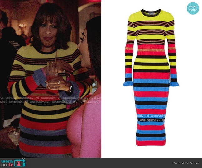 Opening Ceremony Striped Ribbed Knit Midi Dress