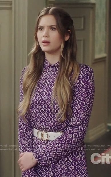Orly’s purple printed long sleeved dress on Mr Mayor