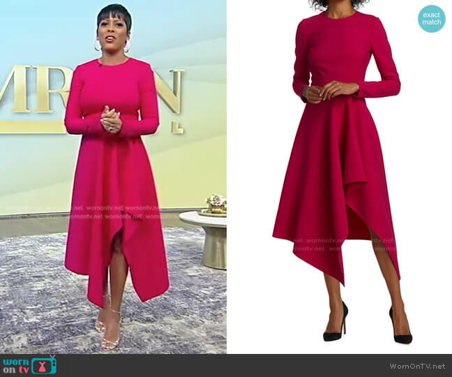 Oscar de la Renta Asymmetrical Drape Dress worn by Tamron Hall on Tamron Hall Show