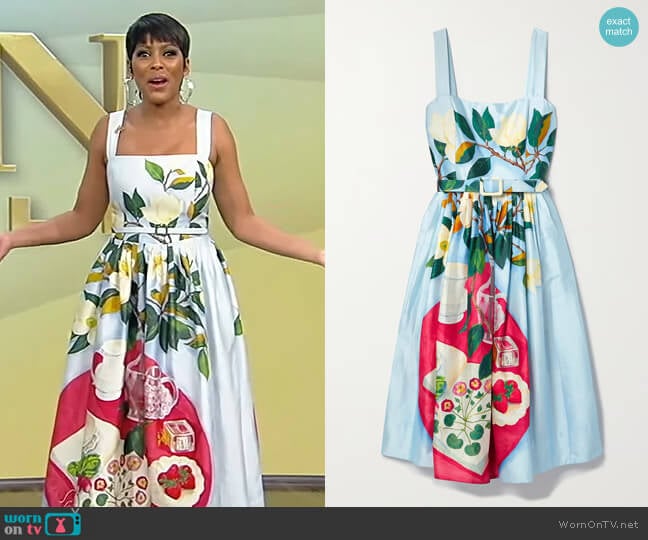 Oscar de la Renta Belted floral-print mikado dress worn by Tamron Hall on Tamron Hall Show