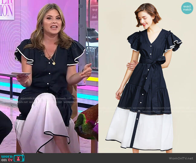 Pearl by Lela Rose Cotton Poplin Tiered Dress worn by Jenna Bush Hager on Today