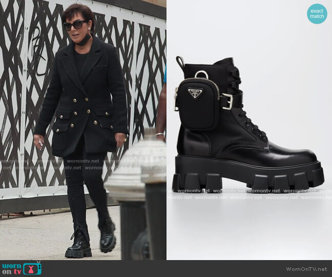 Prada Leather Zip Pocket Combat Booties worn by Kris Jenner (Kris Jenner) on The Kardashians