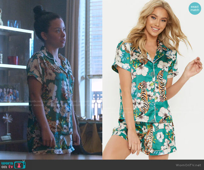 Pretty Little Thing Tiger Blossom Short Satin PJ Set worn by Mariana Foster (Cierra Ramirez) on Good Trouble