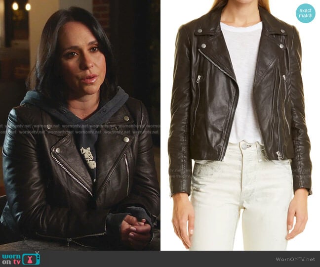Rag & Bone Mack Leather Jacket in Dark Brown worn by Maddie Kendall (Jennifer Love Hewitt) on 9-1-1