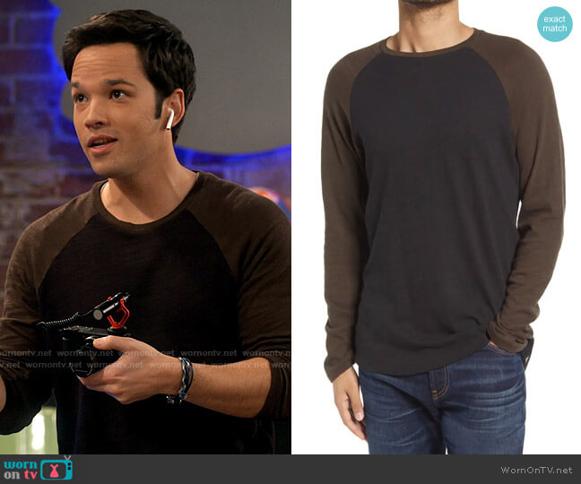 Rag & Bone Classic Raglan Flame Long Sleeve T-Shirt worn by Freddie Benson (Nathan Kress) on iCarly