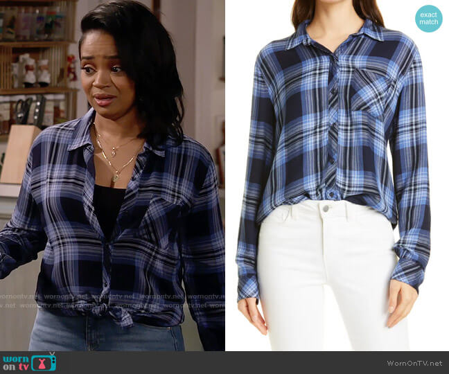 Rails Hunter Shirt in Navy Cornflower Blue worn by Randi (Kyla Pratt) on Call Me Kat