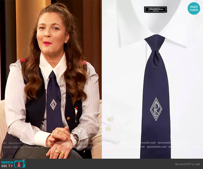 Ralph Lauren Monogram Silk Tie worn by Drew Barrymore on The Drew Barrymore Show
