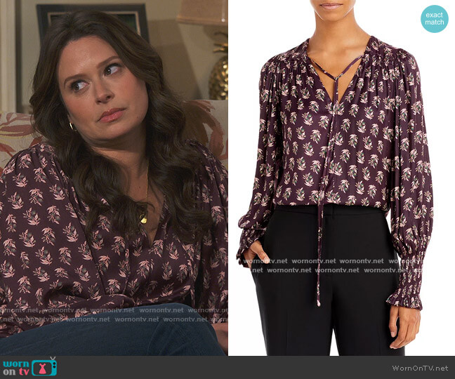 Rebecca Taylor Zia Fleur Tie Neck Blouse worn by Jen (Katie Lowes) on How We Roll