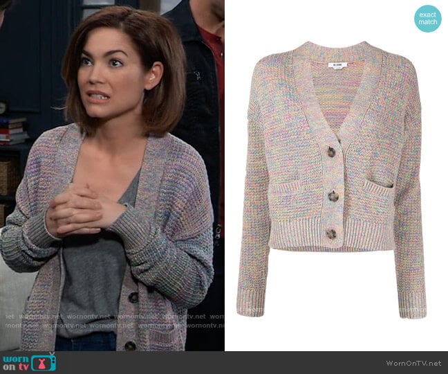 re/done 90s Oversized Cardigan worn by Elizabeth Webber (Rebecca Herbst) on General Hospital