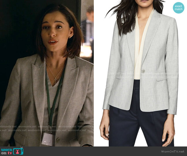 Reiss Thea Blazer worn by Olivia Lytton (Naomi Scott) on Anatomy of a Scandal
