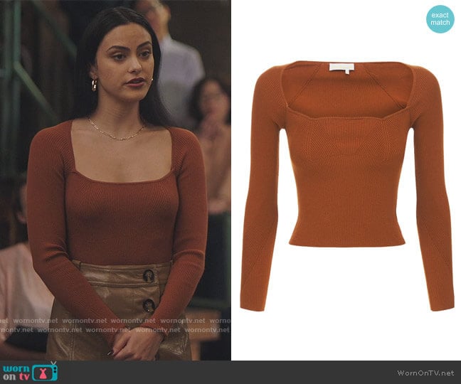 Remain Jocelyne Cropped Viscose Blend Knit Top worn by Veronica Lodge (Camila Mendes) on Riverdale