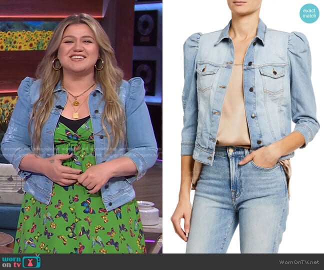 Retrofete Ada Puff-Sleeve Denim Jacket worn by Kelly Clarkson on The Kelly Clarkson Show