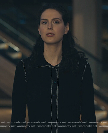 Rian’s black contrast stitch cardigan on Billions