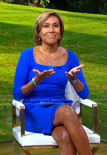 Robin’s blue square neck dress on Good Morning America