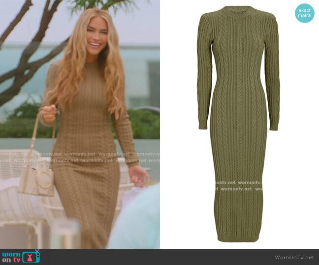 Ronny Kobo Eire Open Back Cable Knit Dress worn by Chrishell Stause on Selling Sunset