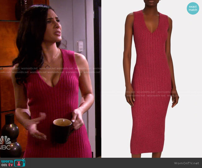 Ronny Kobo Vesper Rib Knit Midi Dress In Raspberry worn by Gabi Hernandez (Camila Banus) on Days of our Lives