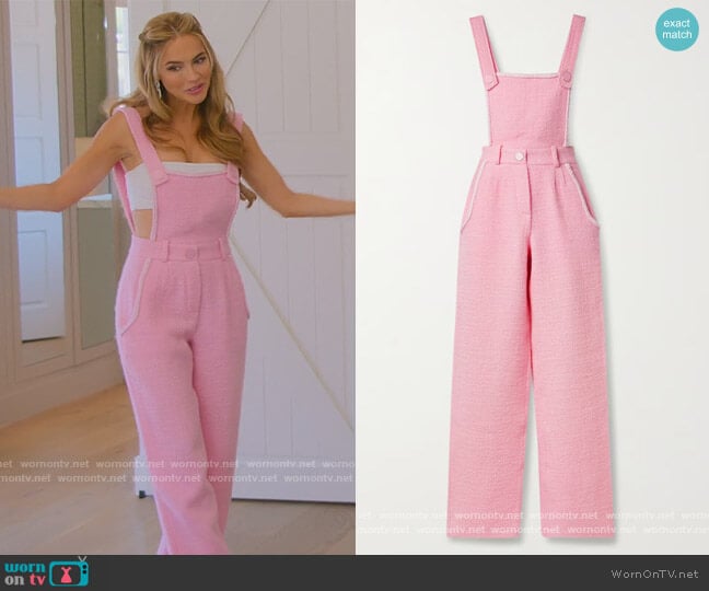 Rowen Rose Wool Tweed Jumpsuit worn by Chrishell Stause on Selling Sunset
