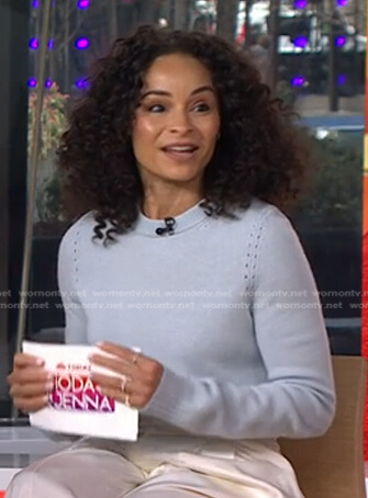 Sai De Silva’s blue crewneck sweater on Today