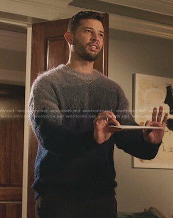 Sam’s blue ombre mohair sweater on Dynasty