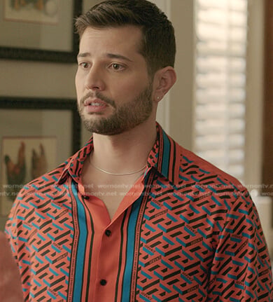 Sam’s red geometric print shirt on Dynasty