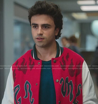 Samuel’s red and white bomber jacket on Elite