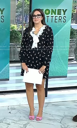 Savannah’s black bow print ruffle mini dress on Today