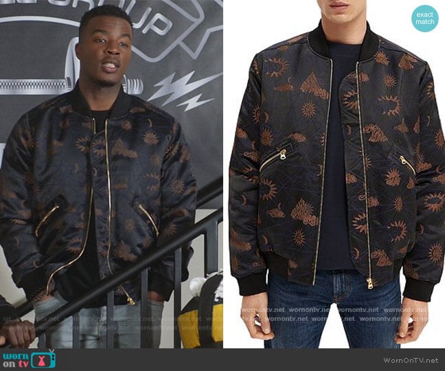 Scotch & Soda Padded Jacquard Bomber Jacket worn by Spencer James (Daniel Ezra) on All American