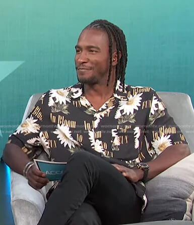 Scott’s black floral short sleeve shirt on Access Hollywood