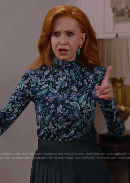 Sheila’s green floral long sleeved top on Call Me Kat
