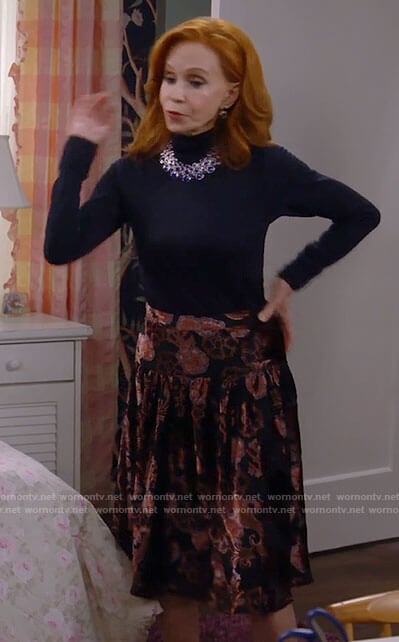 Sheila’s floral velvet skirt on Call Me Kat