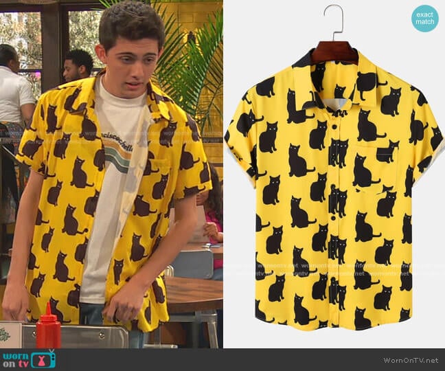 Shein Allover Cat Button Through Shirt worn by Neil (Felix Avitia) on Ravens Home