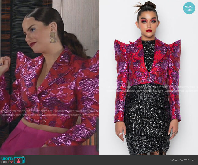 Akira Rosa Brocade Cropped Blazer