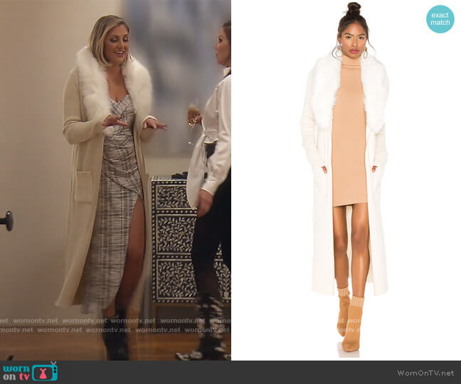 Show Me Your Mumu Lombardi Faux Fur Long Cardigan worn by Gina Kirschenheiter on The Real Housewives of Orange County