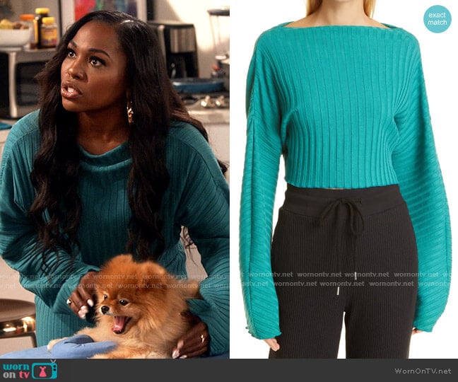 Simon Miller Zippie Crop Sweater in Oasis worn by Harper (Laci Mosley) on iCarly