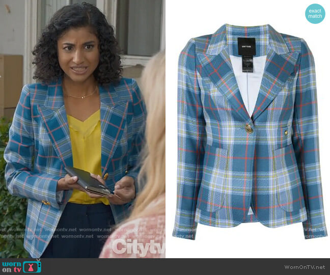 Smythe Tartan-print single-breasted blazer worn by Mikaela Shaw (Vella Lovell) on Mr Mayor