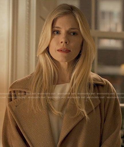 Sophie’s camel coat on Anatomy of a Scandal