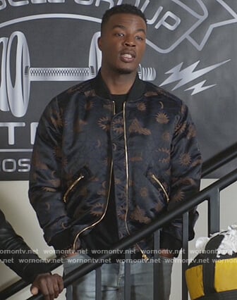 Spencer’s black printed bomber jacket on All American