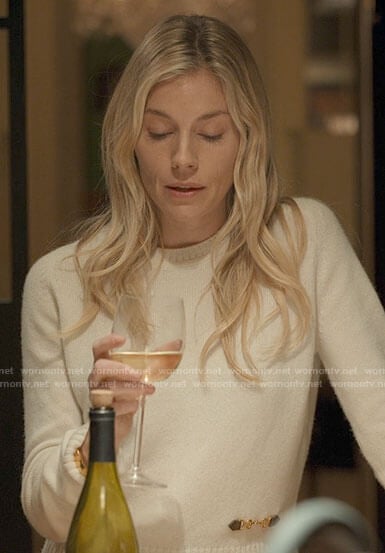 Sophie’s white horsebit sweater on Anatomy of a Scandal