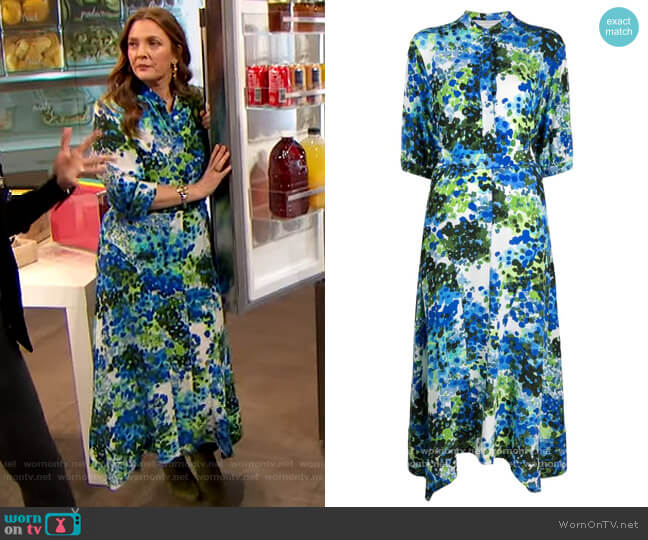 Stella McCartney Olivia floral-print midi-dress worn by Drew Barrymore on The Drew Barrymore Show