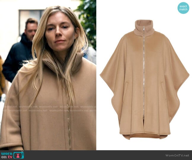 Stella McCartney Oversized Zip Cape worn by Sophie Whitehouse (Sienna Miller) on Anatomy of a Scandal