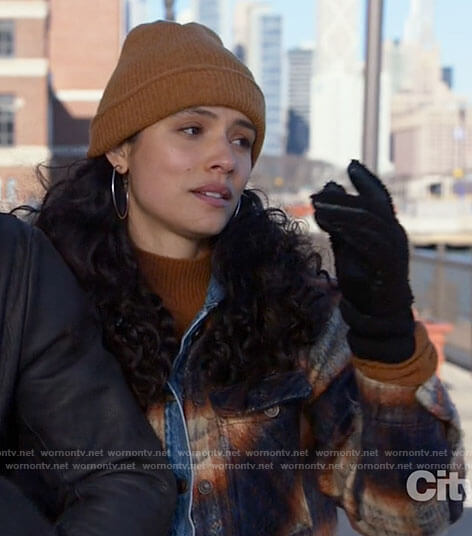 Stella’s plaid denim jacket on Chicago Fire