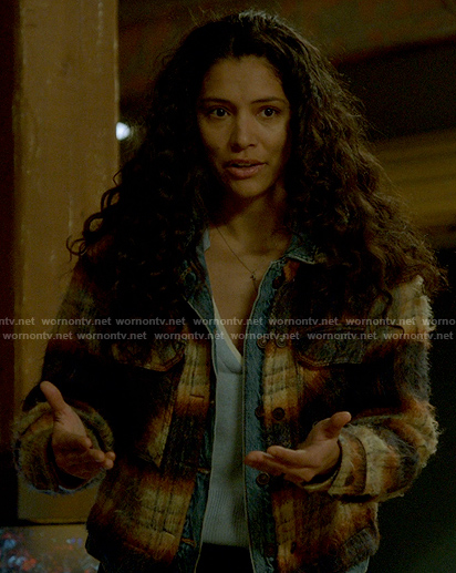 Stella’s plaid denim jacket on Chicago Fire