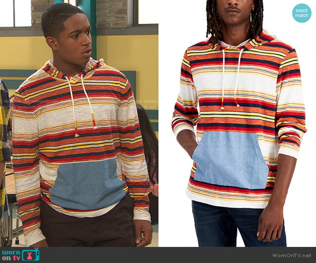 Sun + Stone Blanket Stripe Hooded Long Sleeve Shirt worn by Booker Baxter (Issac Ryan Brown) on Ravens Home