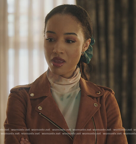 Tabitha’s brown suede moto jacket on Riverdale