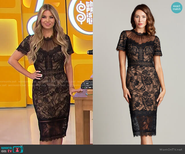Tadashi Shoji Camilla Pencil Dress in Black/Nude worn by Amber Lancaster on The Price is Right