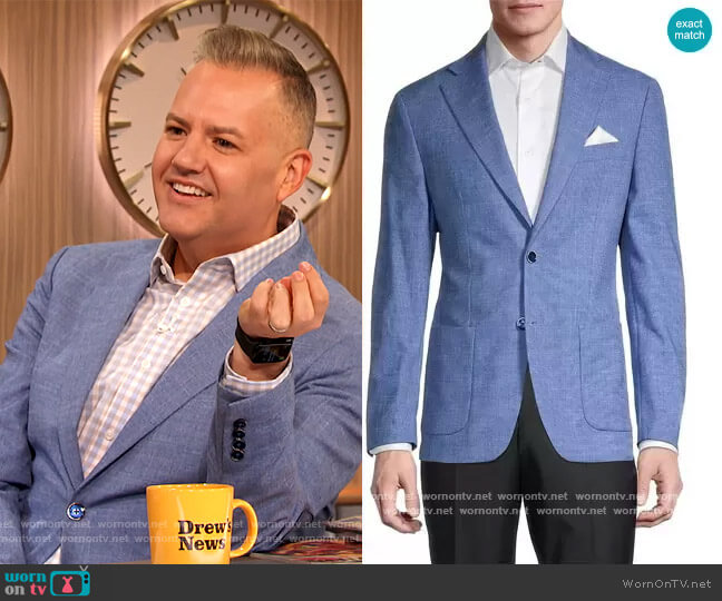 Tallia Regular-Fit Elbow-Patch Blazer worn by Ross Mathews on The Drew Barrymore Show