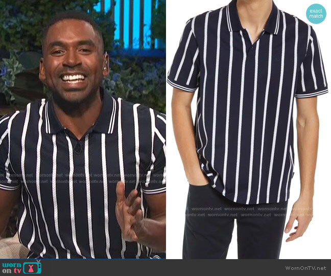 Ted Baker Kimbell Braided Stripe Polo worn by Justin Sylvester on E! News
