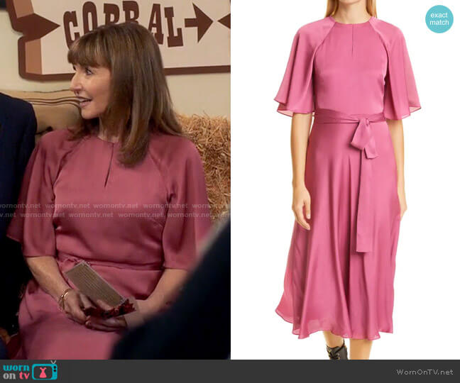 Ted Baker Raglan Sleeve Tie Waist Satin Midi Dress
